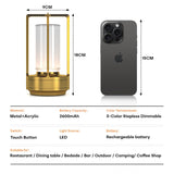 Portable Rechargeable Cordless LED Table Lamp Touch Dimmable Metal Ambient Desk Light for Indoor Outdoor Use