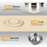 Stainless Steel Mixing Bowl Set with Airtight Lids, Graters & Non-Slip Base (6 Bowls)