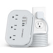 Flat Plug Travel Power Strip with USB-C – Compact 6-in-1 Desktop Charging Station (Grey)
