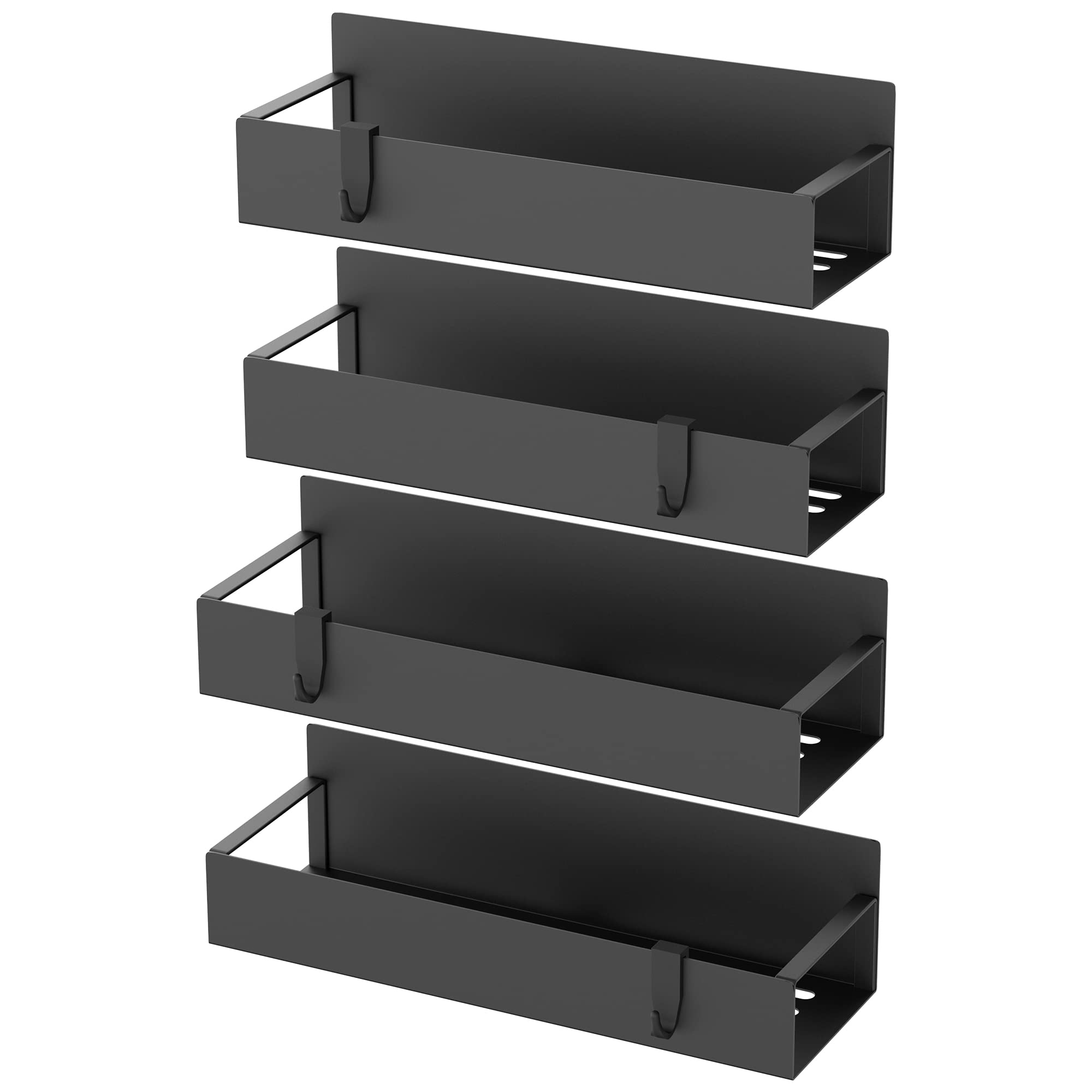 HuggieGems Magnetic Spice Rack Organizer (4-Pack) – Heavy-Duty Metal Fridge & Oven Storage, Adjustable Design (Black)