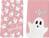 2PCS Pink Halloween Dish Towels – Soft, Absorbent & Durable Tea Towels for Kitchen Decor (18x26 Inches)