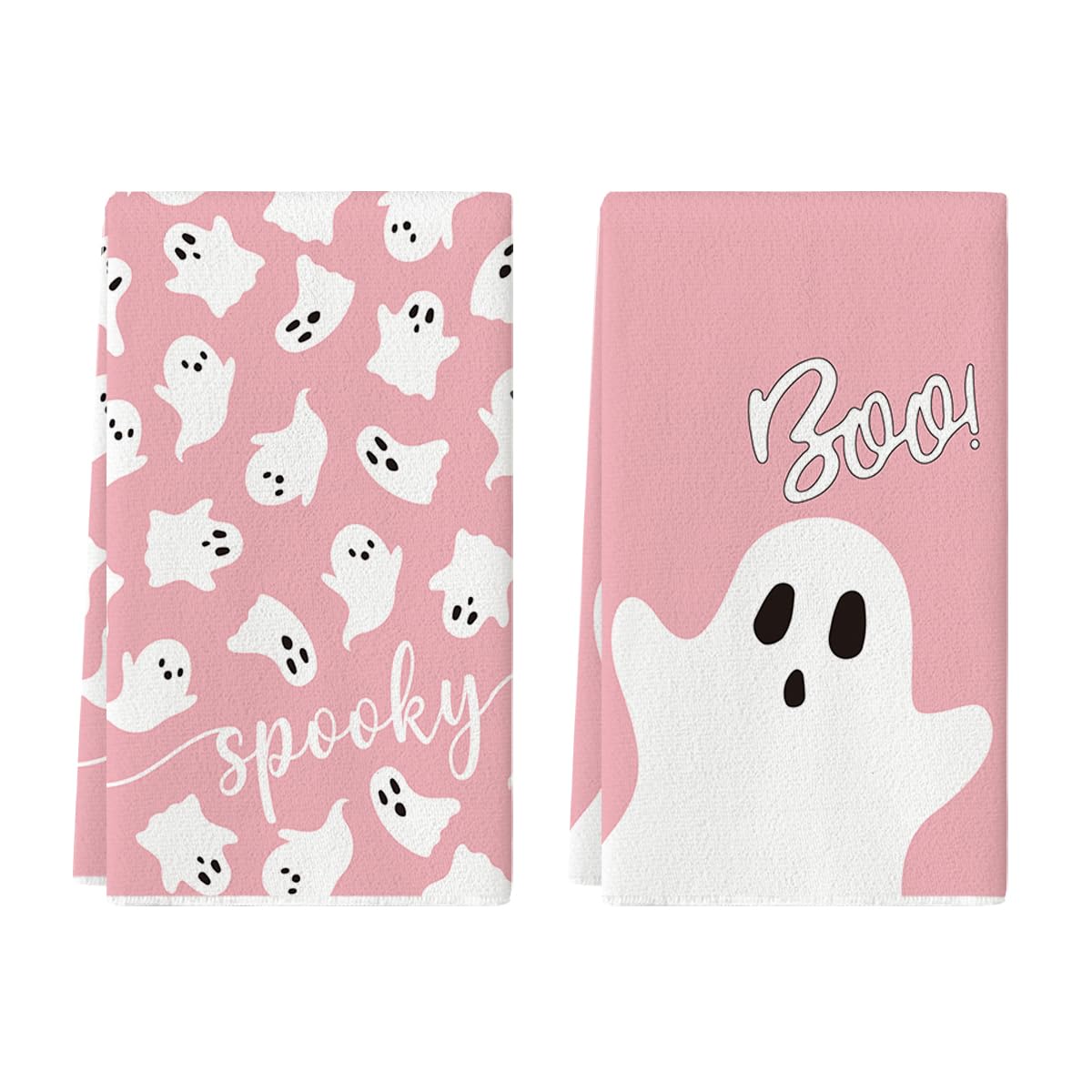2PCS Pink Halloween Dish Towels – Soft, Absorbent & Durable Tea Towels for Kitchen Decor (18x26 Inches)