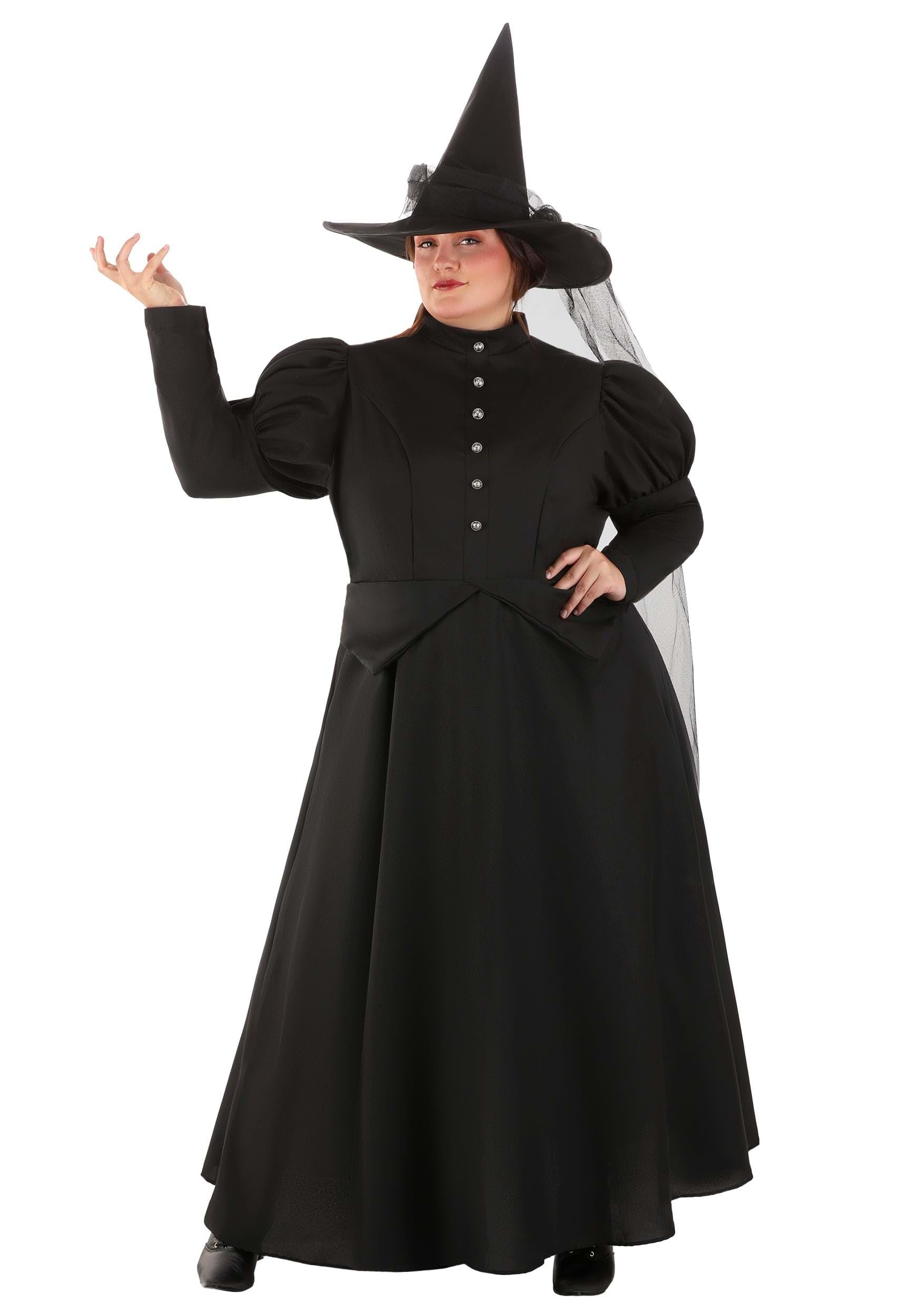 Plus Size Deluxe Witch Costume – Elegant Black Peplum Dress with Hat & Tulle Petticoat 🖤✨🧙‍♀️