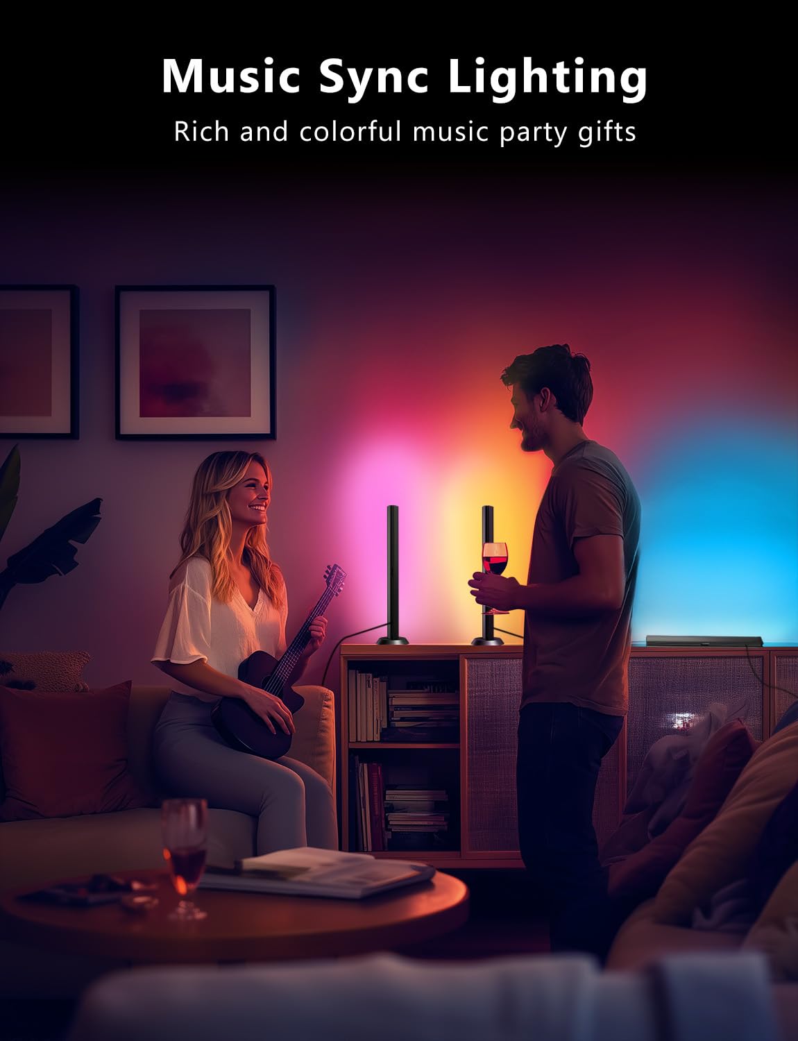 RGBW+IC Smart LED Light Bars with Music Sync, App & Remote Control – Black Ambient Gaming Lights