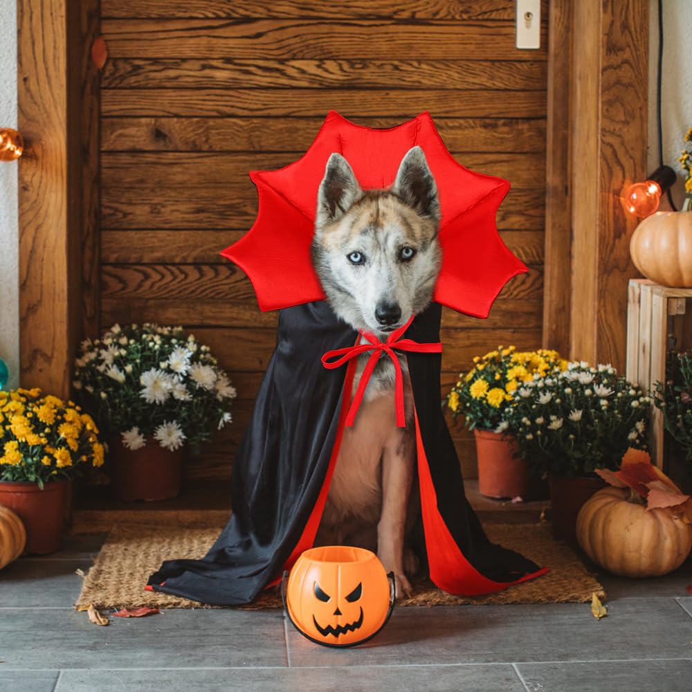 Dog Vampire Cape Costume – Black & Red Halloween Cloak for Medium and Large Dogs