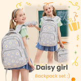 Daisy Print School Backpack Set with Insulated Lunch Bag