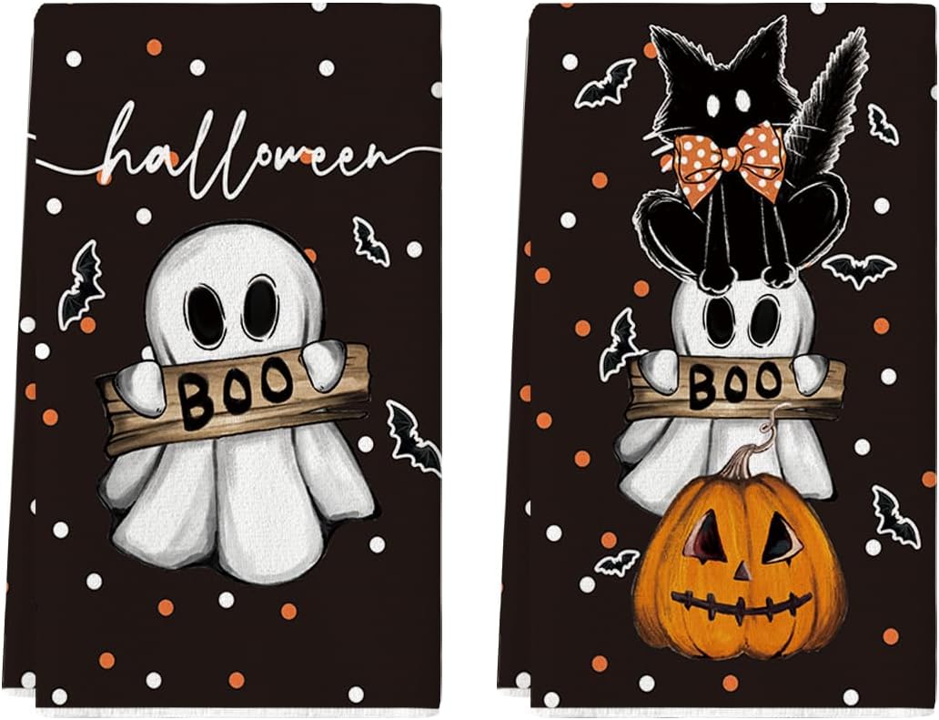 Artoid Mode Halloween Dish Towels – 2-Pack Black Kitchen Tea Towels, Soft & Absorbent Seasonal Decor (18x26 in)