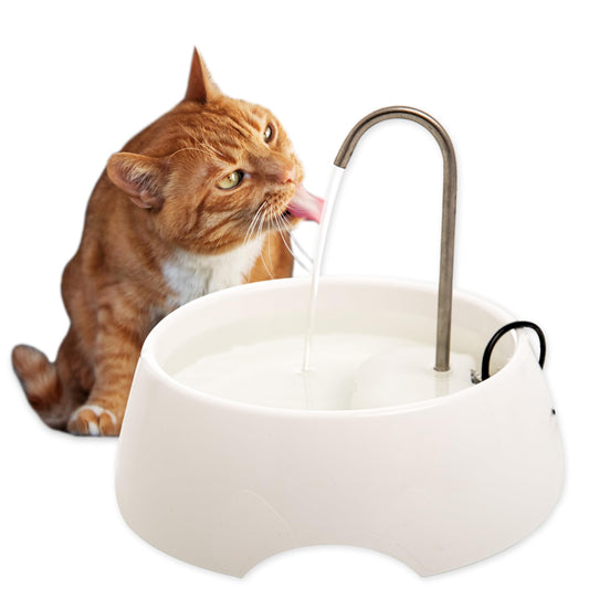 AMICUS Aqua Mini Cat & Dog Water Fountain with Stainless Steel Faucet, Activated Carbon Filter & USB Powered Quiet Pump – White