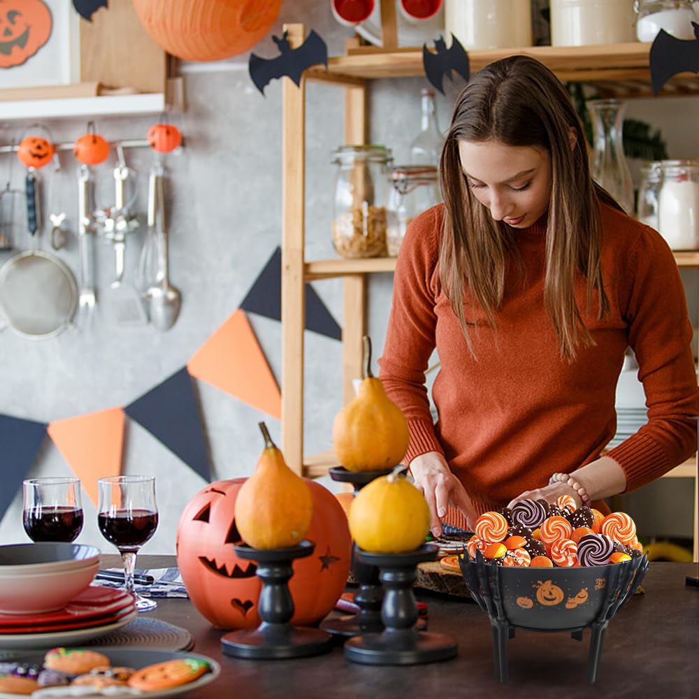 3-Pack Halloween Candy Bowls with Holders – Orange, Purple & Black Trick or Treat Set