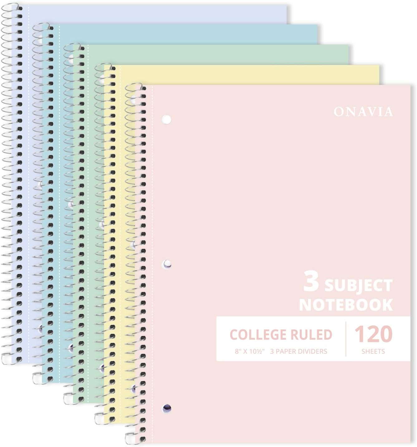 Assorted 5-Pack 3-Subject College Ruled Notebooks