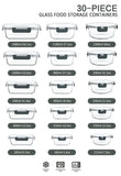 Glass Food Storage Containers with Lids – 30-Piece Borosilicate Meal Prep Set (Gray Lids)