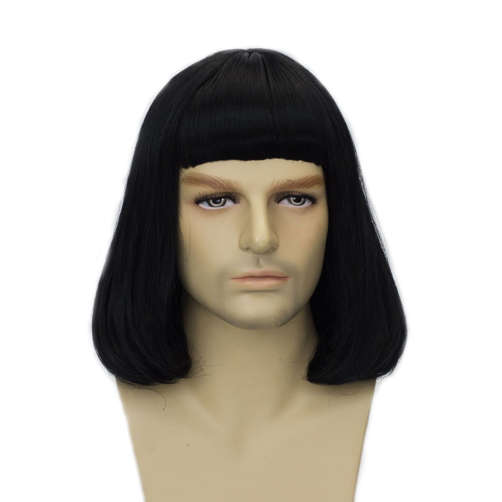 Short Black Bob Wig with Bangs for Men – Natural Matte Fiber Heat-Resistant Costume Hair 💇‍♂️🖤