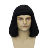 Short Black Bob Wig with Bangs for Men – Natural Matte Fiber Heat-Resistant Costume Hair 💇‍♂️🖤