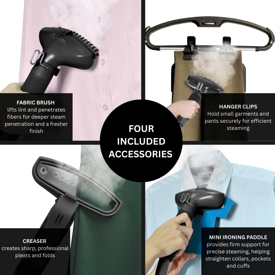 Professional Standing Garment Steamer 1500W with 1.8L Tank, Dual Bar Support and Rolling Wheels System