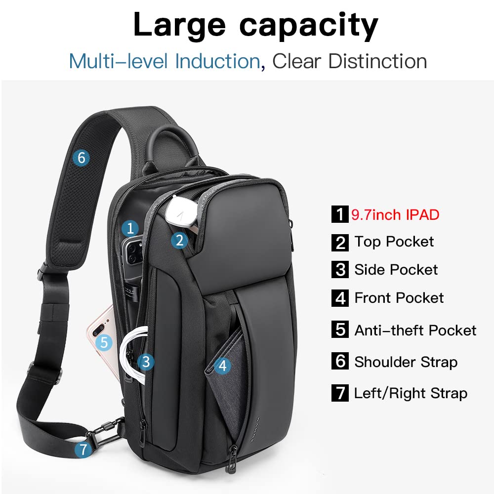 BANGE Waterproof Sling Bag for Men – Lightweight Crossbody Shoulder Backpack with Multi-Pocket Storage (Black)