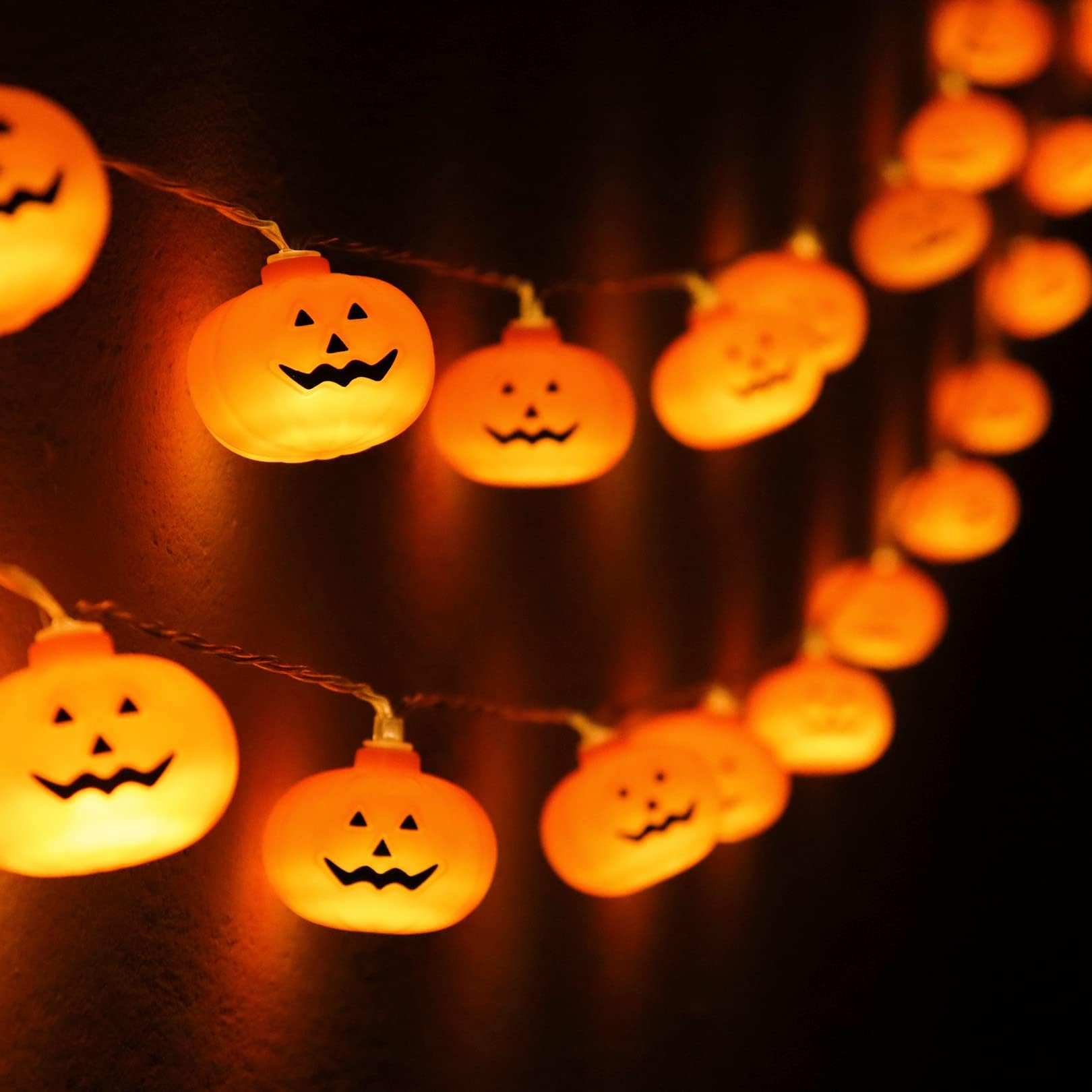 Pumpkin String Lights – 10FT 20 LED Battery Operated Halloween Lights (Steady & Flash Modes, Waterproof)