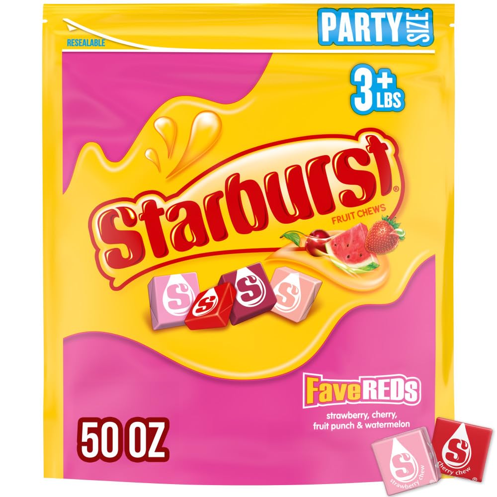 STARBURST FaveREDS Fruit Chews – 50 oz Resealable Party Bag (Strawberry, Fruit Punch, Watermelon & Cherry)