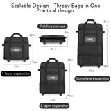 Expandable Foldable Rolling Duffel Bag 90L, Lightweight Collapsible Travel Luggage with Spinner Wheels (Black)