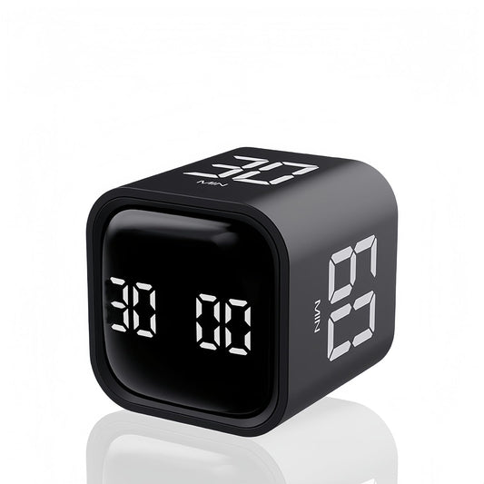 Digital Timer Cube with Flip Control, Preset Countdown & Vibration Mode, USB-C Rechargeable Focus Timer for Cooking, Work & Study – Black