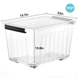 Large Clear Storage Bin with Lid – 72QT / 68L Stackable & Nestable Storage Box