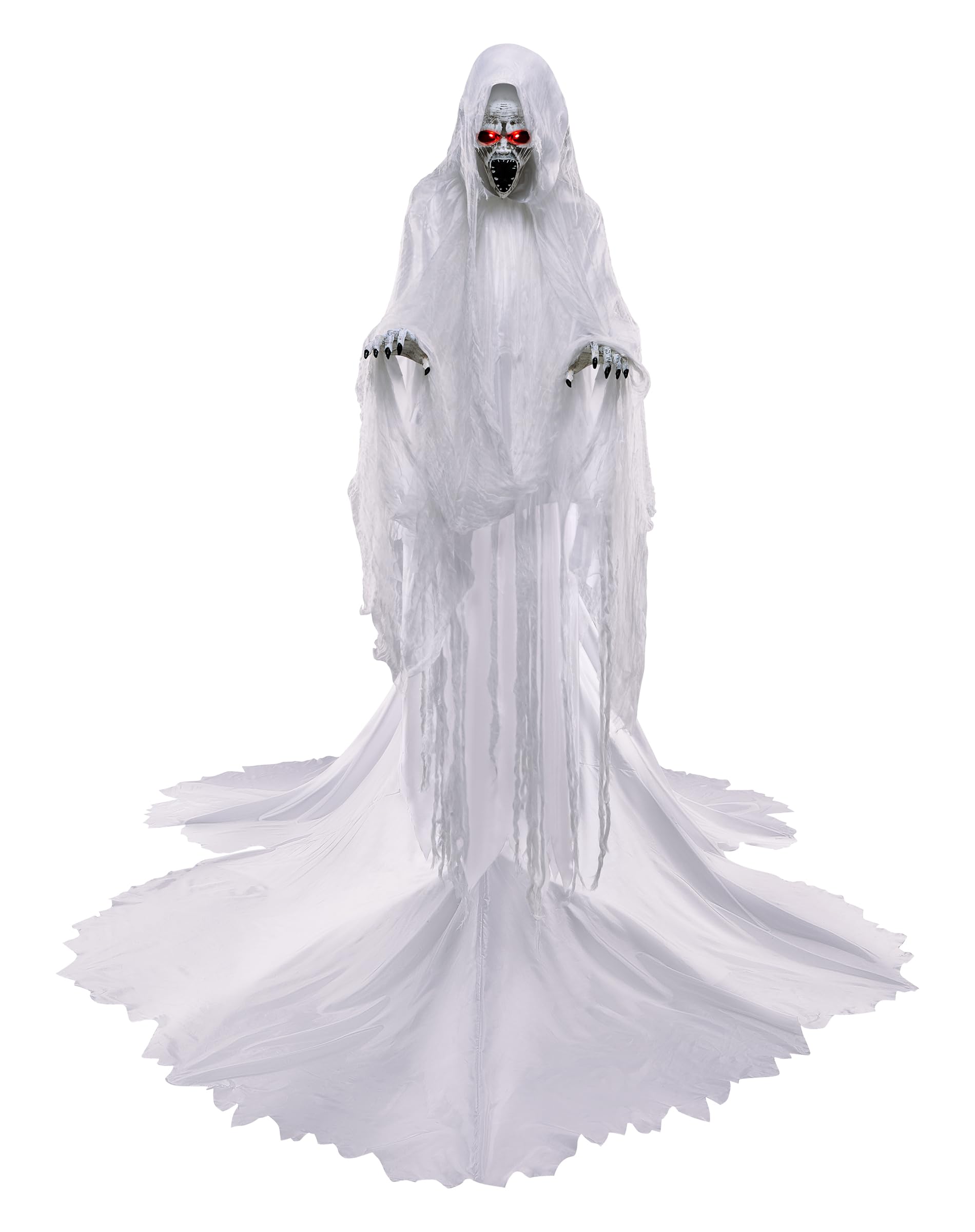 Emmeline Animatronic – Life-Size Lunging Scarecrow with Red LED Eyes & Screaming Sound Effects for Haunted Halloween Displays (Red)