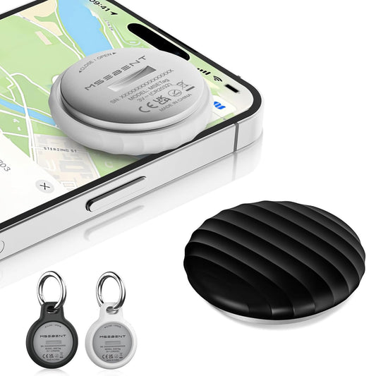 MSEBENT Bluetooth Tracker Tags 2 Pack, Apple Find My Compatible Waterproof Item Locator with Sound Alert – Black & White