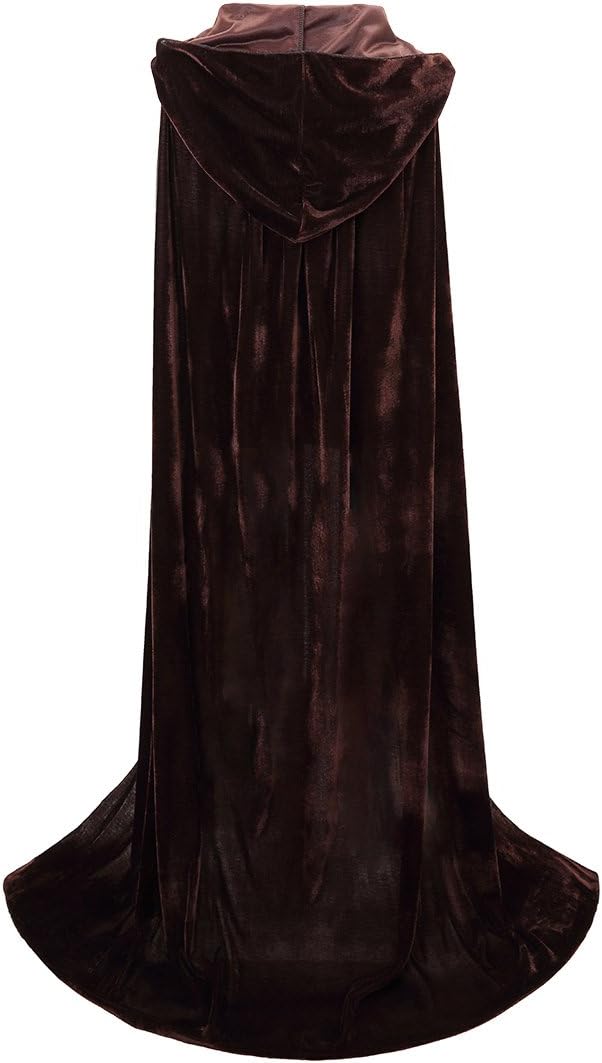 Brown Velvet Hooded Cloak for Adults – Full-Length Witch & Vampire Cape with Large Hood