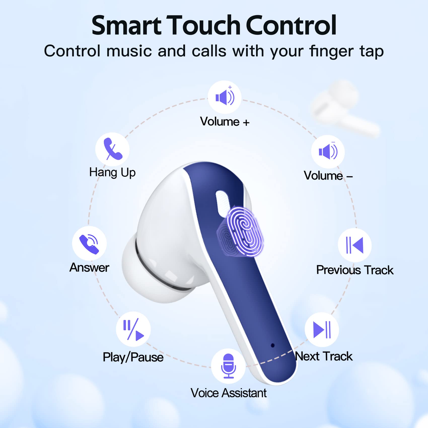 TAGRY X08 Wireless Bluetooth Earbuds Ocean Blue with LED Power Display, Wireless Charging Case & 60H Playback – Waterproof Stereo Headphones