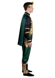 Marvel Loki Costume for Men – Deluxe Green & Gold Jumpsuit with Cape & Horned Headband for Halloween & Cosplay