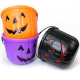 Jack-O’-Lantern Pumpkin Pail – Reusable Plastic Trick-or-Treat Bucket (Black, Purple & Orange, 6x7 Inch)