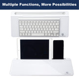 TSJ Office Glass Desktop Whiteboard Keyboard Stand with Hidden Drawer Storage & Accessory Tray for Organized Workspace