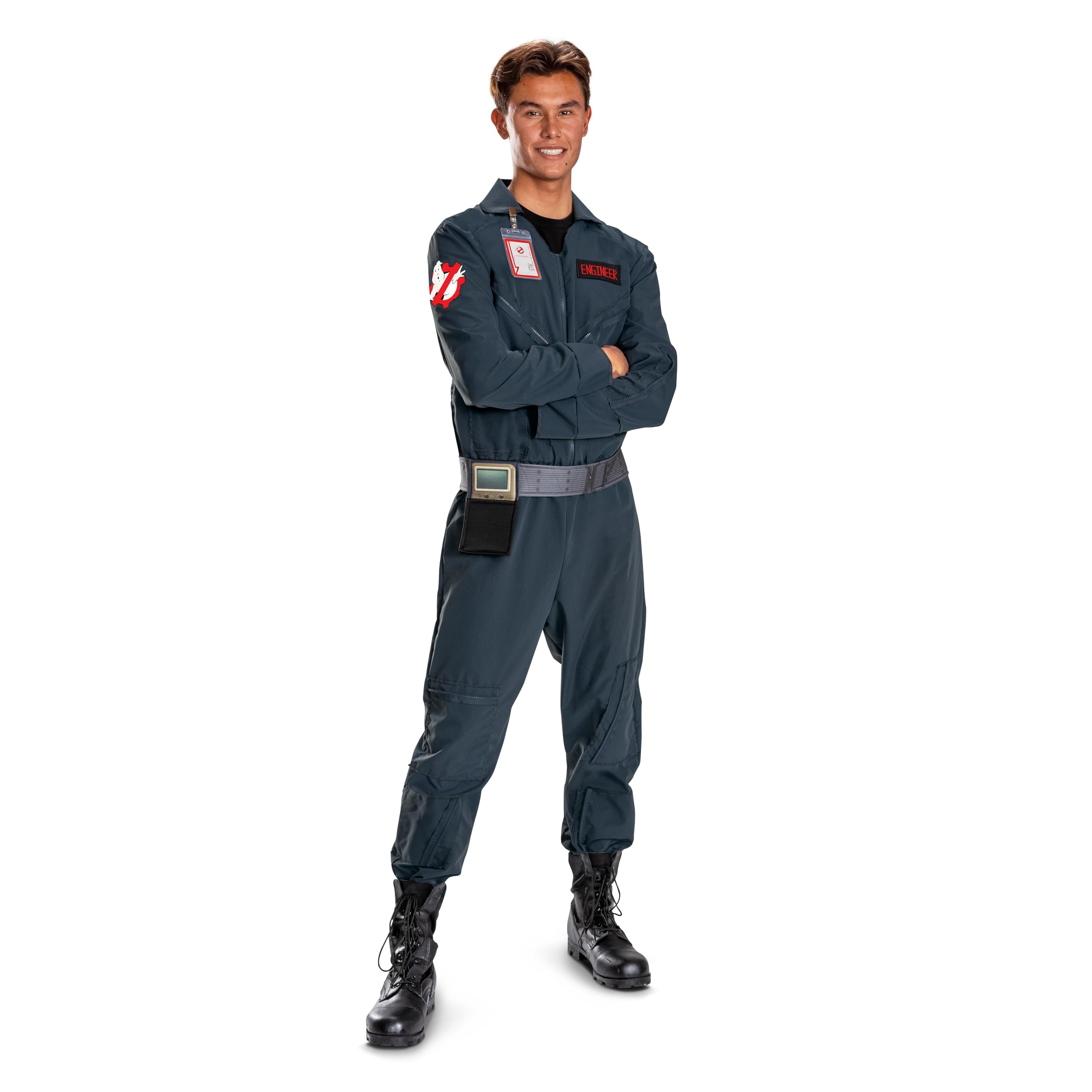 Ghostbusters Frozen Empire Engineer Costume for Adults – Official Movie Jumpsuit with Detachable Belt & Badge Clip (Model 164309SM)