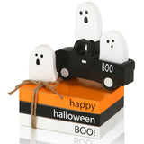 Halloween Wooden Ghost Truck Decor – Stacked Books & Ghost Figures for Table, Shelf & Fireplace