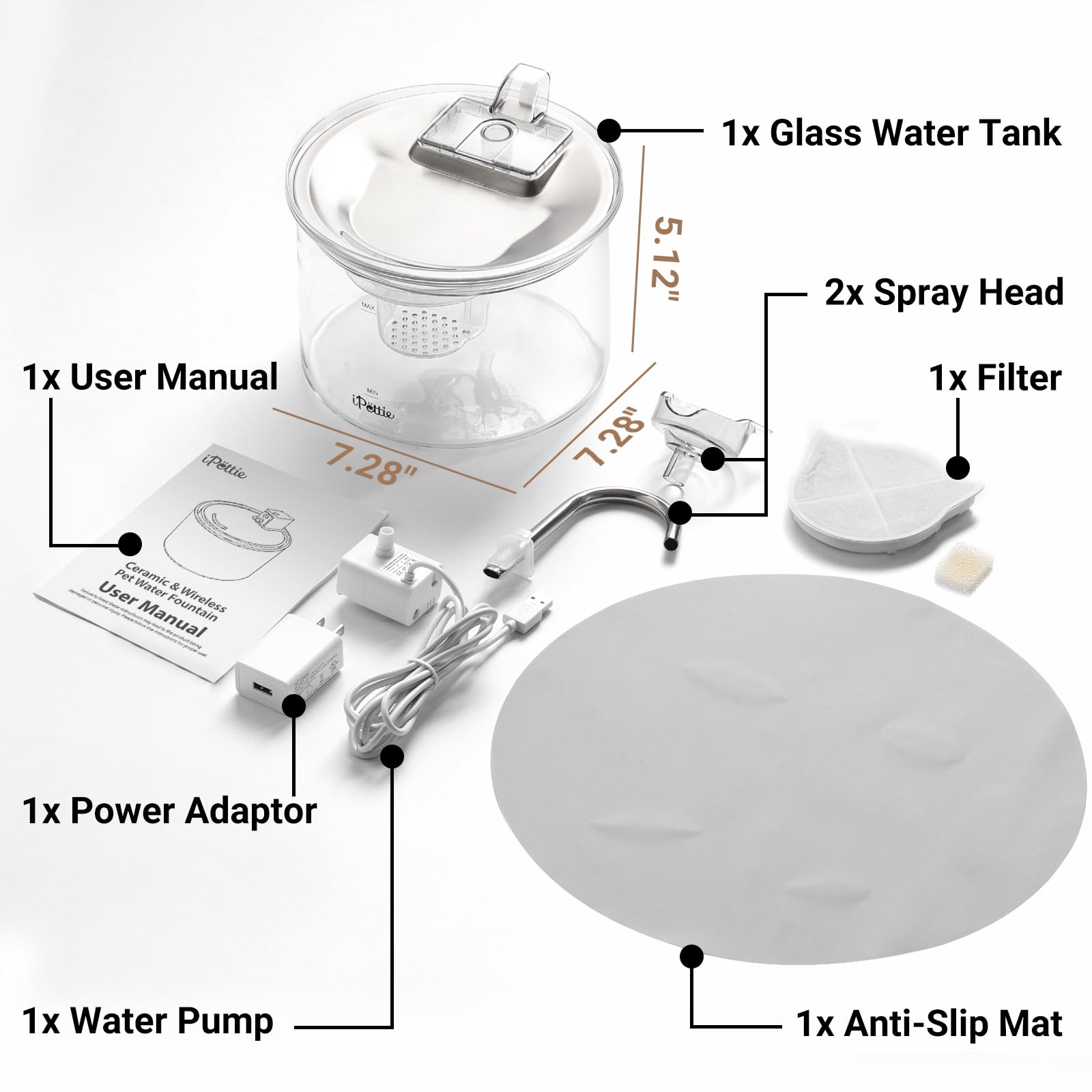 Transparent Glass & Stainless Steel Pet Water Fountain – 2L Filtered Automatic Drinking Dispenser for Cats & Small Dogs