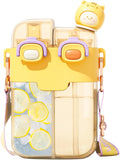 26 oz Kids Bear Water Bottle with Straw, Dual Compartments, Leakproof Lock and Adjustable Strap