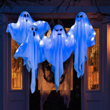 Blue LED Hanging Ghosts (4-Pack) – 27.5" Light-Up Halloween Decorations for Yard, Porch & Haunted House
