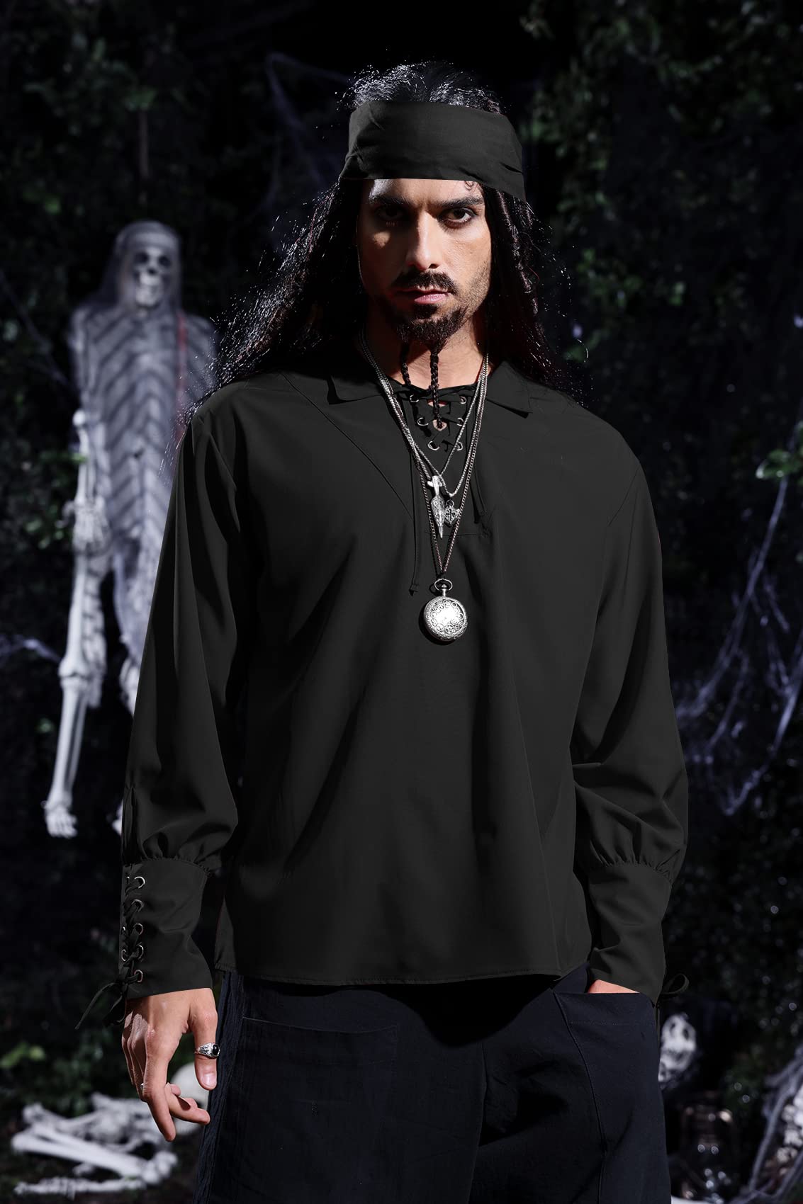 Black Pirate Renaissance Shirt – Lace-Up Medieval Long Sleeve Top for Men & Women ⚓🖤
