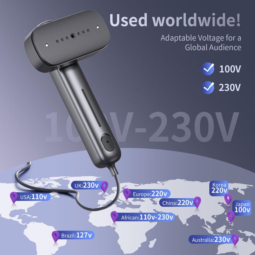Dual Voltage Travel Garment Steamer Iron 2200W Portable Handheld Wrinkle Remover with Ceramic Plate