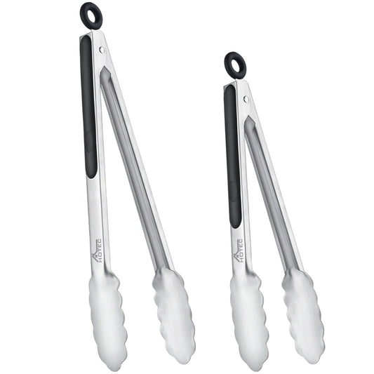 Stainless Steel Kitchen Tongs Set – 9” & 12” Heat Resistant Locking Cooking Tongs (2 Pack)