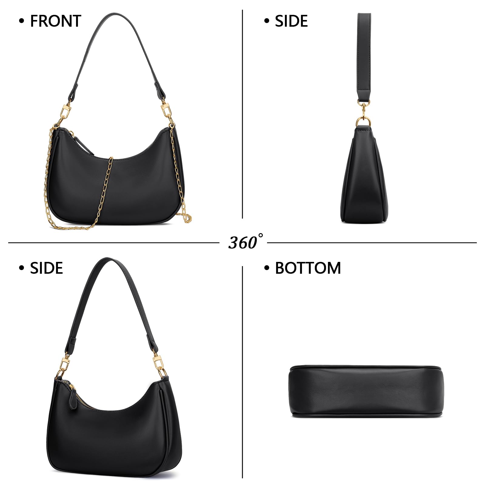 KKXIU Retro Shoulder Bag for Women – Versatile PU Leather Hobo, Clutch & Crossbody Handbag with Removable Straps (Black)