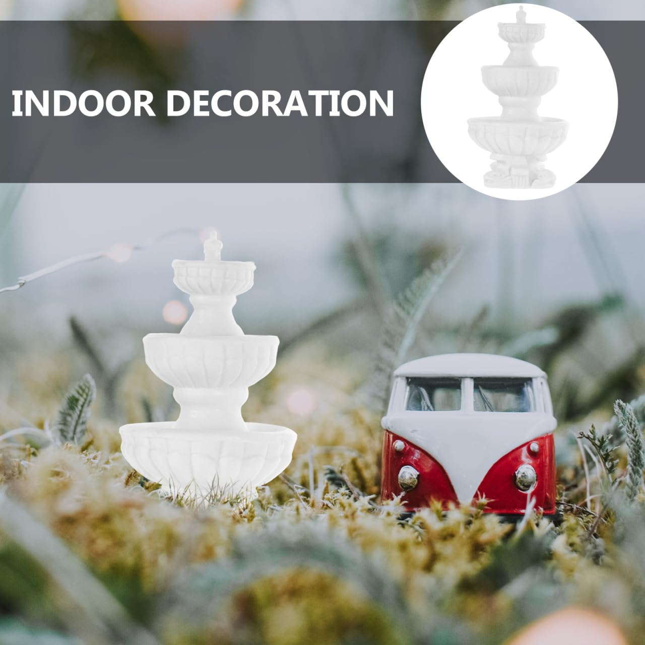 Miniature Micro Landscape Fountain Ornament – Plastic Dollhouse & Bonsai Decoration (White)
