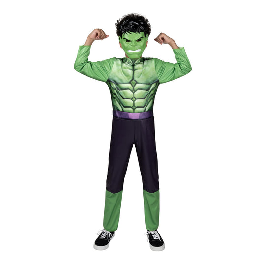 Marvel Hulk Deluxe Child Costume – Green Muscle Jumpsuit with Molded Mask for Boys & Girls