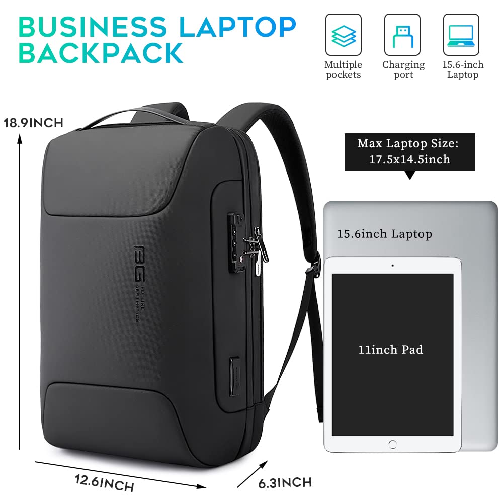 BANGE Anti-Theft Business Laptop Backpack – Smart Work Backpack with USB Charging Port, Fits 15.6” Laptops