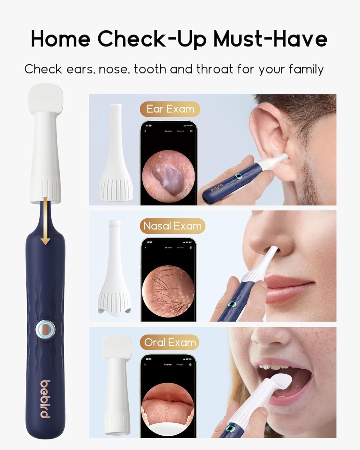 Bebird Smart Visual Ear Cleaner with HD Camera & Precision Tweezers – Wireless Ear Wax Removal Kit with LED Otoscope & Silicone Safety Tips (Blue)