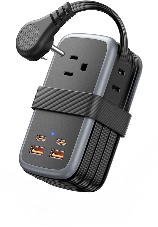 GaN 65W Fast Charging Power Strip with USB-C – Compact 7-Device Travel Charger with AC Outlets for Laptop, Phone & Cruise Travel
