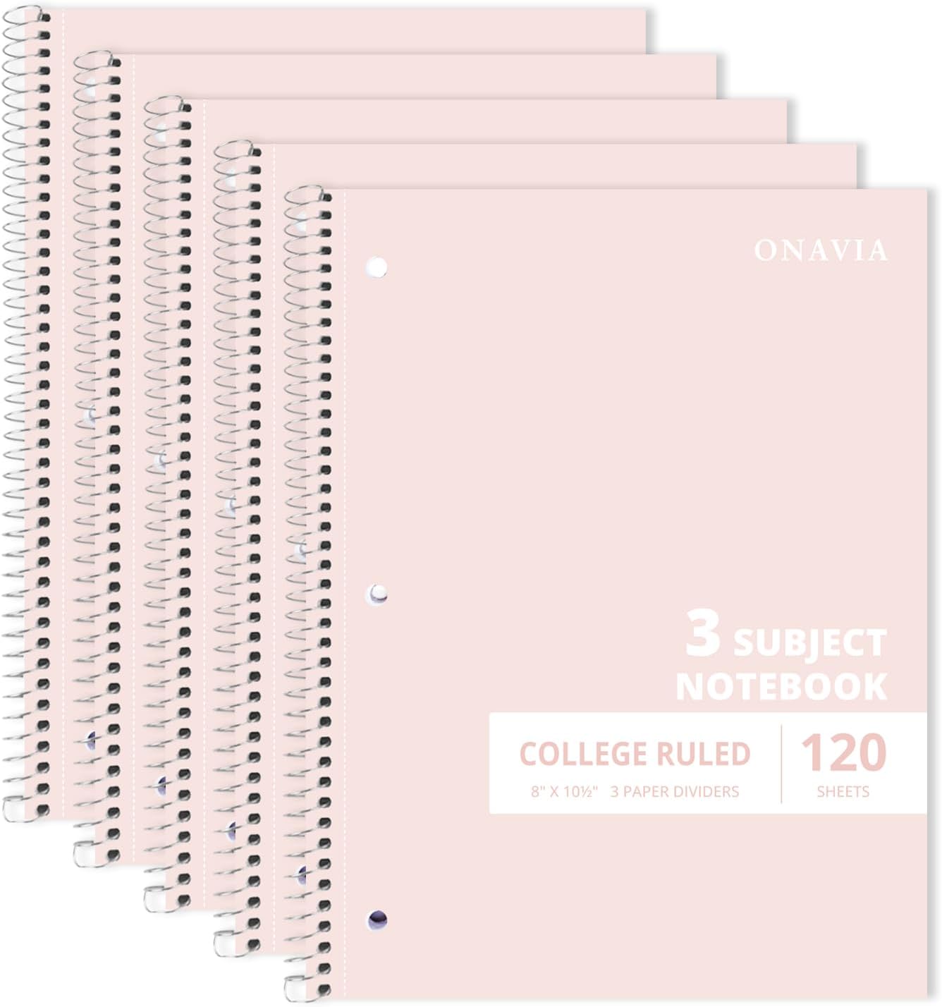Assorted 5-Pack 3-Subject College Ruled Notebooks
