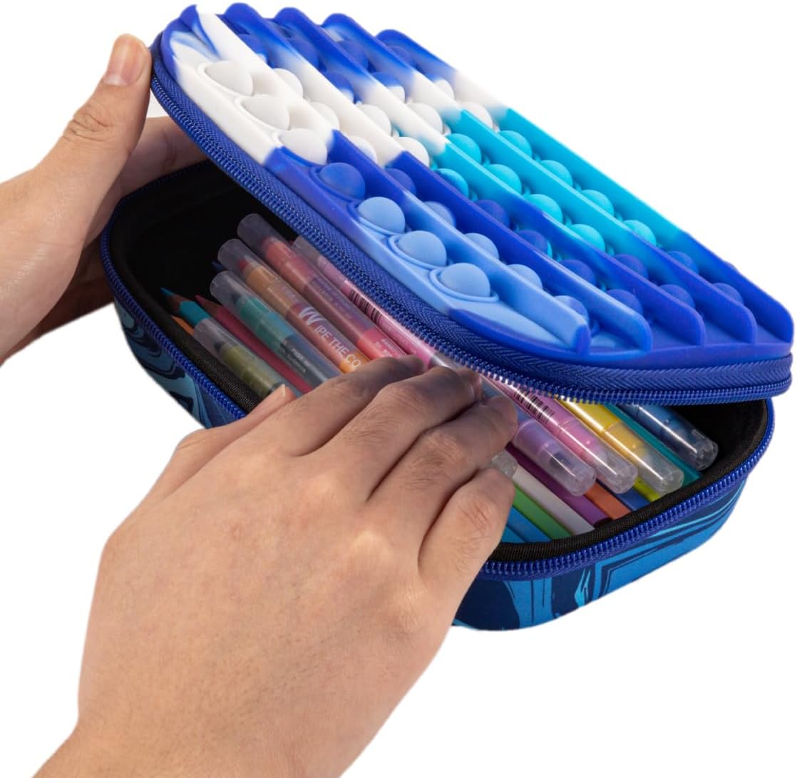 Blue Pop-It Sensory Pencil Case with Large Storage