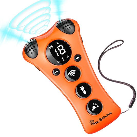 Adjustable Ultrasonic Dog Training Device with 10 Frequency Levels, LCD Display, Rechargeable Battery, and LED Flashlight for Behavior Correction