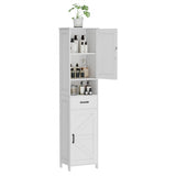 HOMHEDY 67" Tall Bathroom Storage Cabinet – Slim Floor Cabinet with Barn Doors, Drawer & Adjustable Shelves (White)