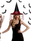 Red Lace Witch Hat with Rhinestone Buckle – Elegant Halloween Costume Accessory